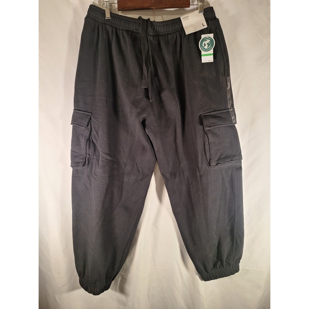 AERO JOGGER Men's Black Cargo Sweatpants Recycled Polyester‎ Size L